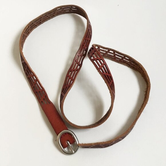 Vintage Brown Leather Cutout Boho Belt - Picture 4 of 4